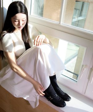 LILIA 발레코어 셔링 스니커즈_블랙 (1cm)