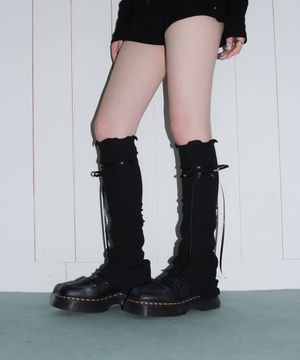 ribbon tie leg warmer - black