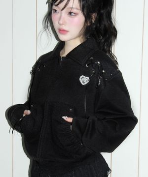 angel corset jersey zip up - black