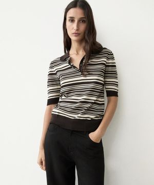 100% 코튼 스트라이프 니트 폴로셔츠