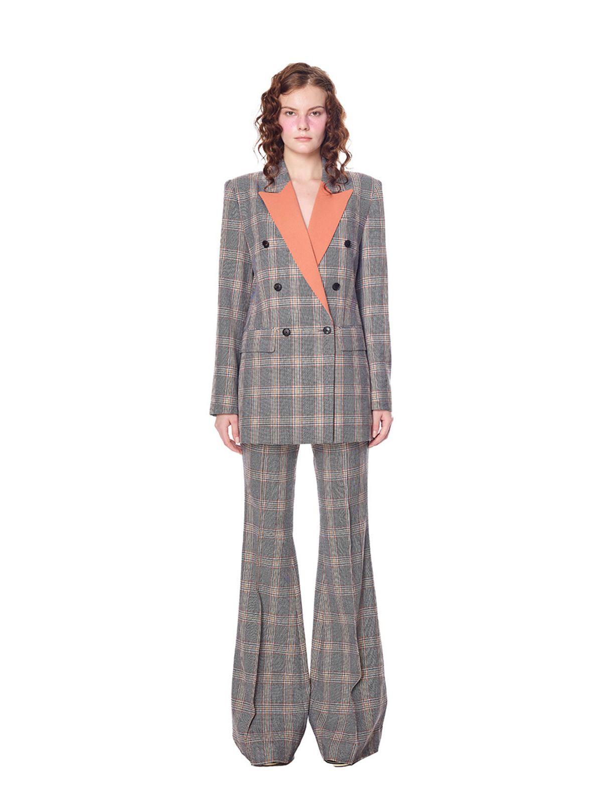 그리디어스(GREEDILOUS) Orange Check Double Blazer