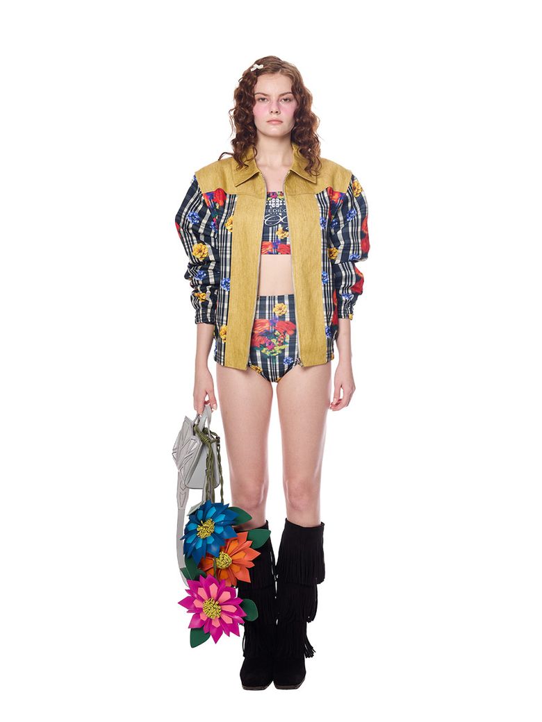 Joy Emblem Check Floral Print Jumper