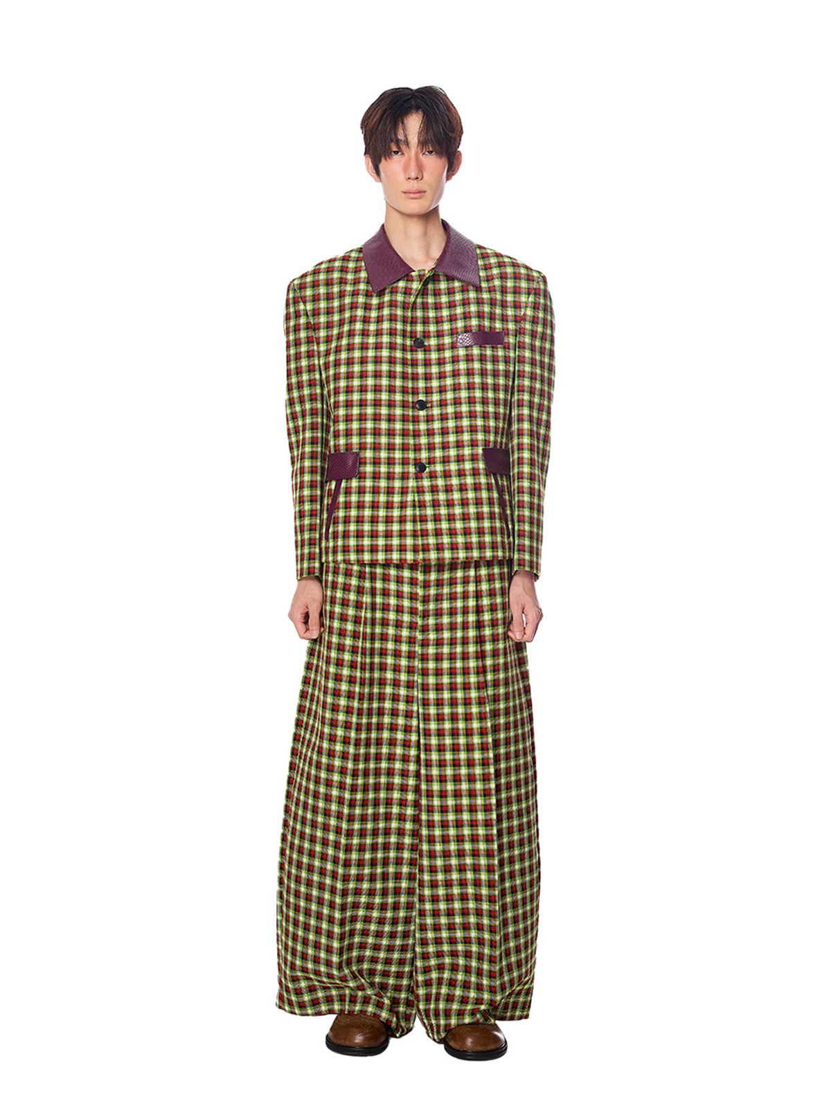 그리디어스(GREEDILOUS) Check Wide Single Pleats Pants