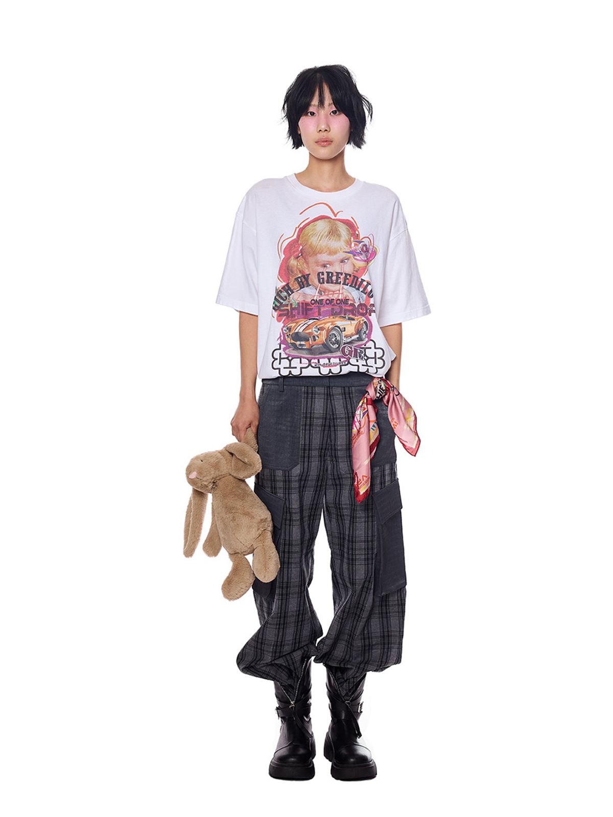 그리디어스(GREEDILOUS) Faux Leather Check Cargo Pants