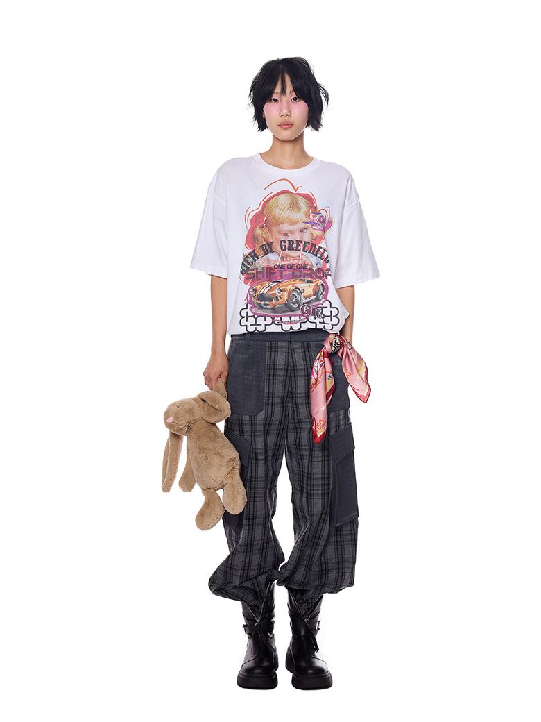 Faux Leather Check Cargo Pants