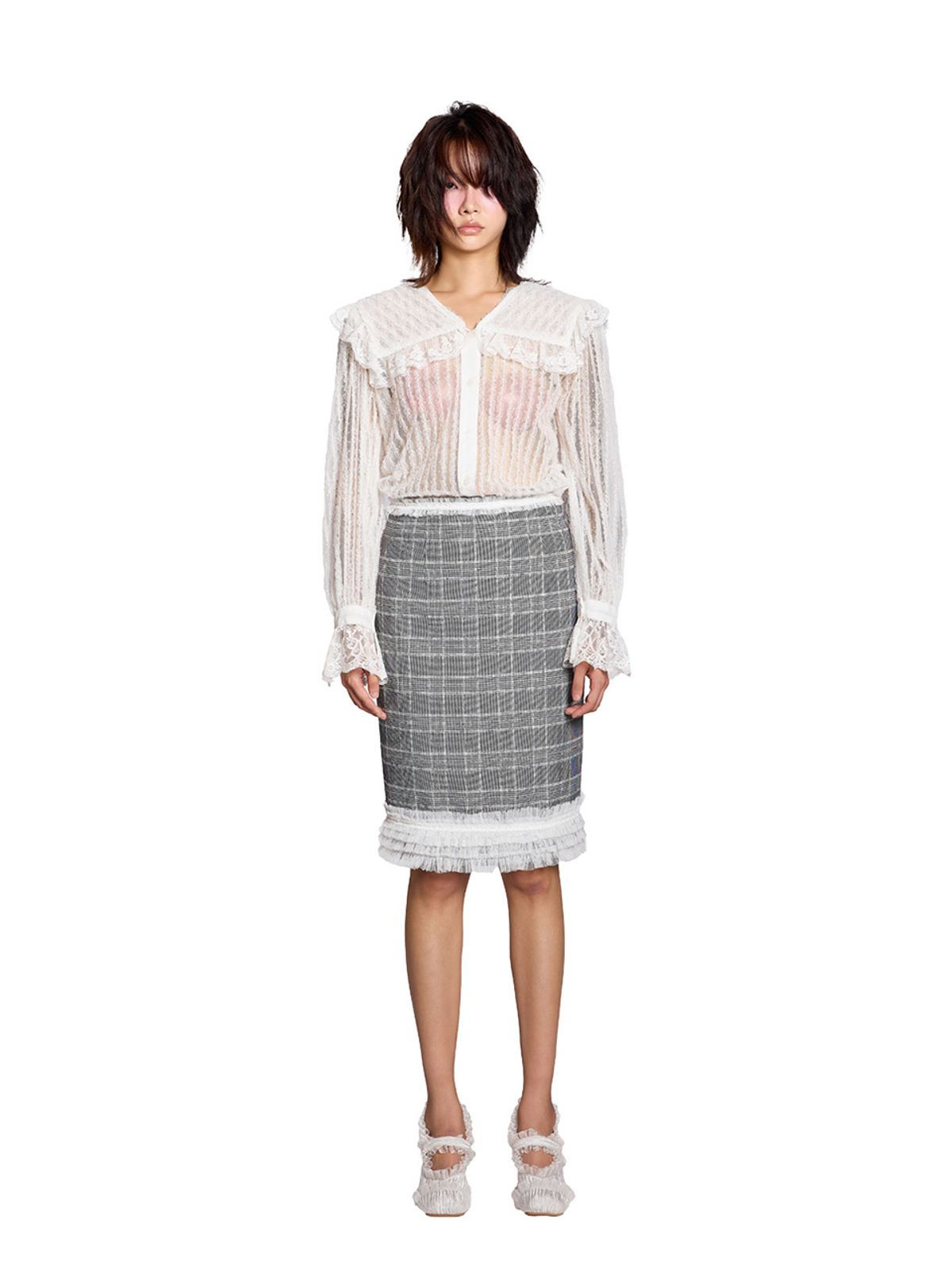 그리디어스(GREEDILOUS) Floral Seethrough Sailor Shirt