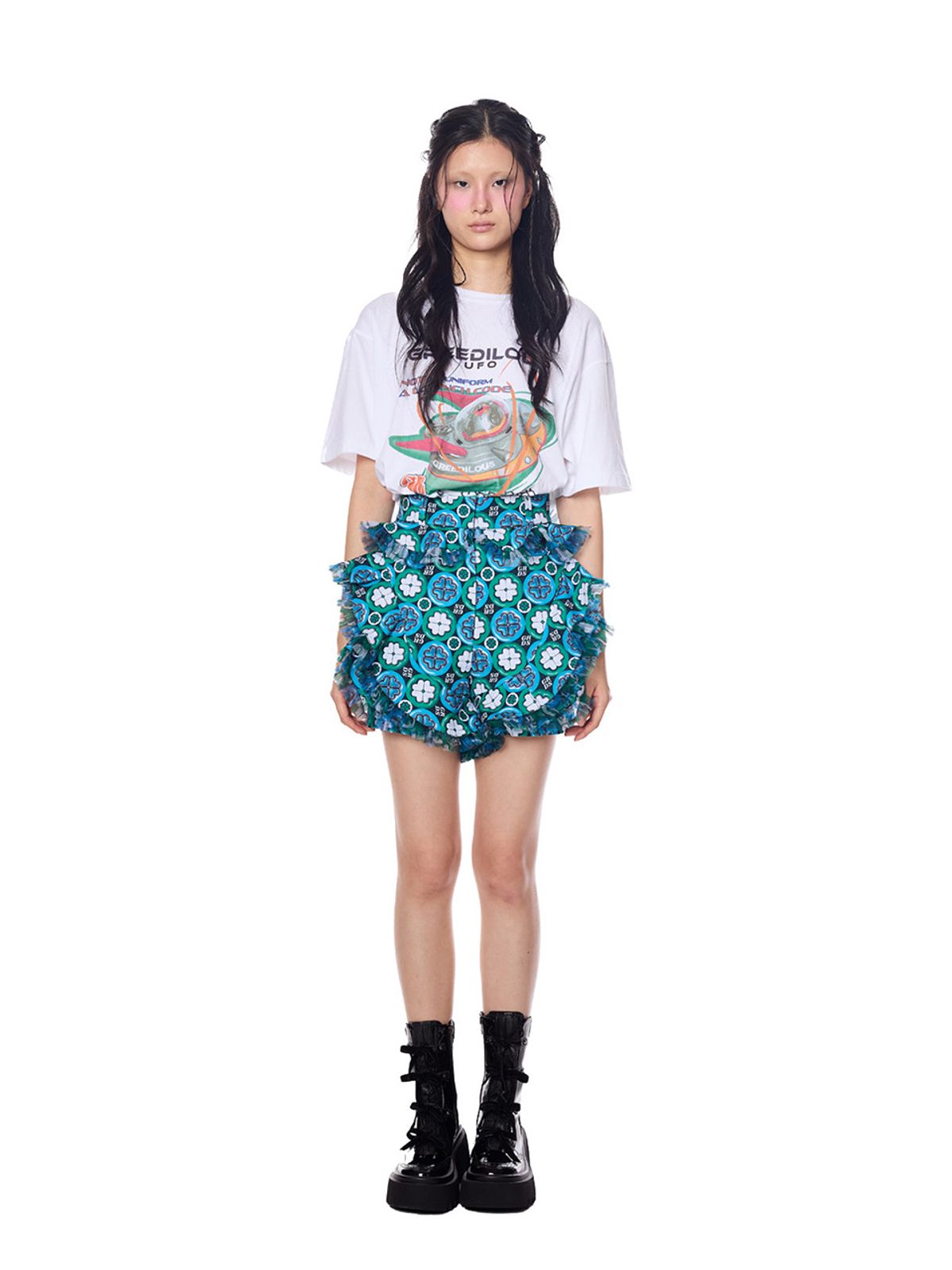 그리디어스(GREEDILOUS) Signature Floral Ruffle High Waist Shorts