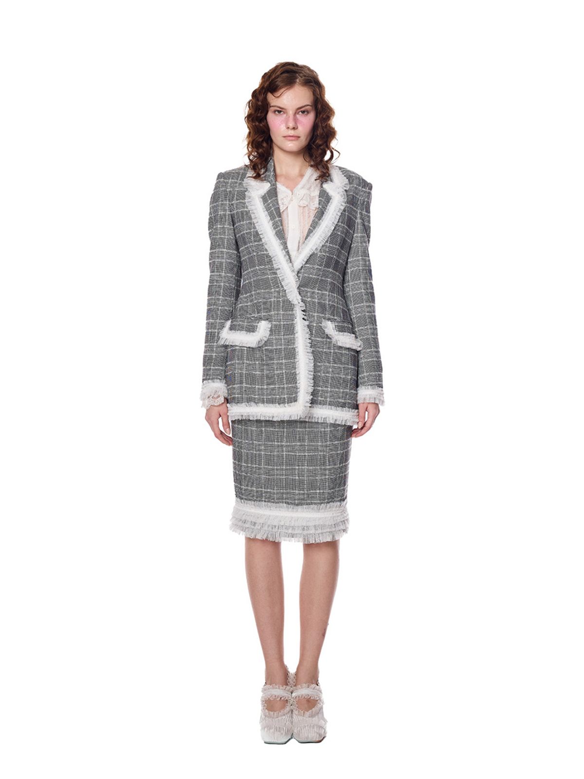 그리디어스(GREEDILOUS) Check Pattern Lace Mid Skirt