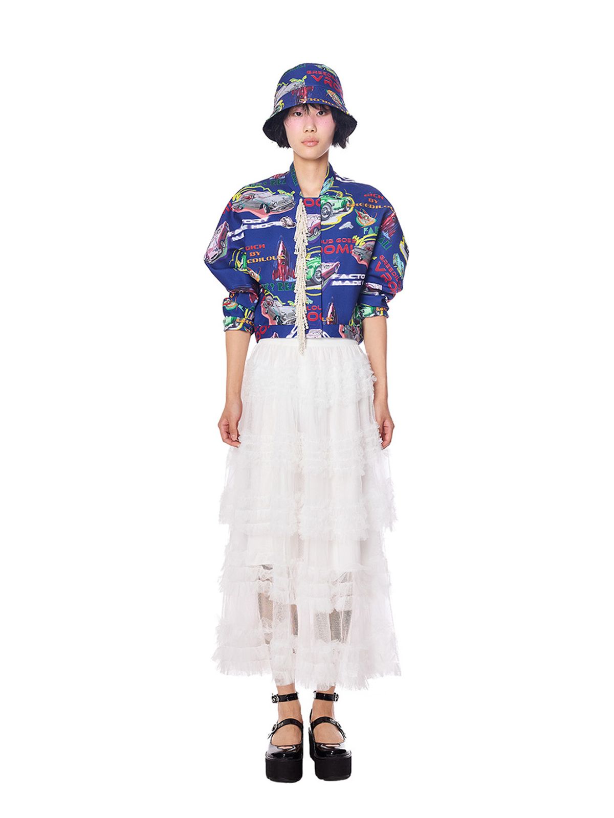 그리디어스(GREEDILOUS) Sheer Ruffle Lace Maxi Skirt
