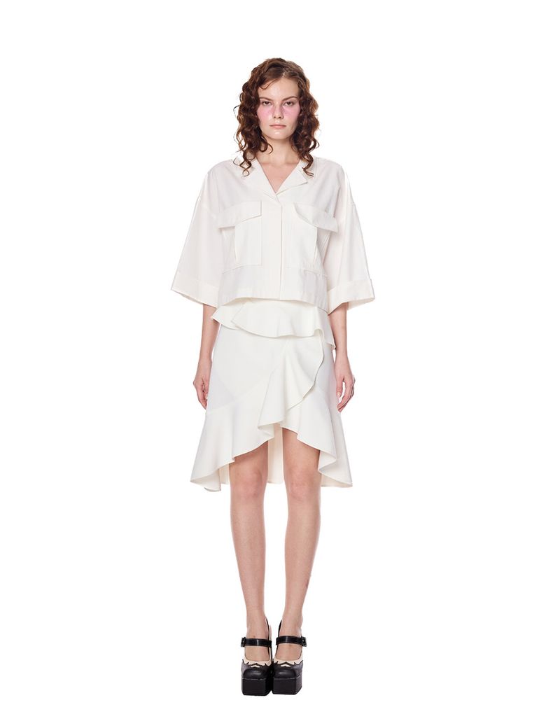 Assymetric Curved Ruffle overlay Skirt