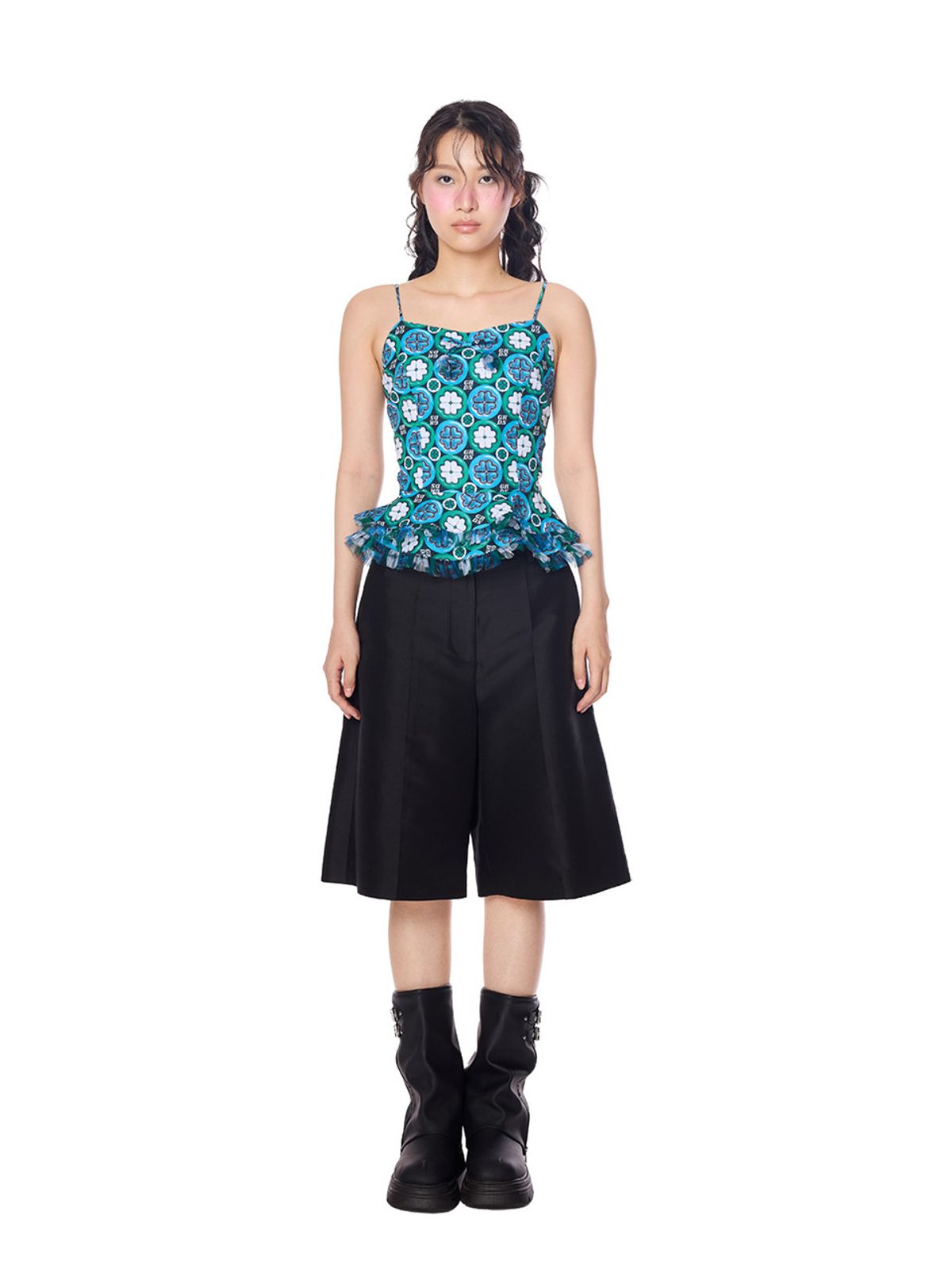 그리디어스(GREEDILOUS) Signature Floral Lace-up Waist Sleeveless Top