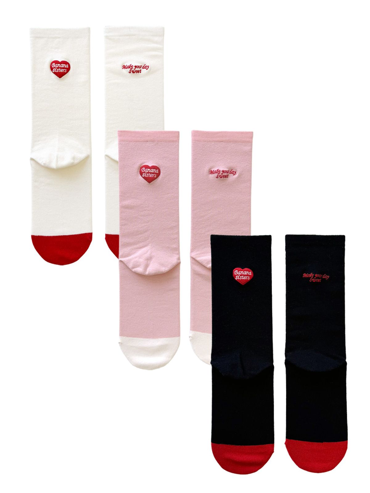 바나나시스터즈(BANANA SISTERS) [2PACK] 하츠 하트 레터링 하이크루 삭스 3color