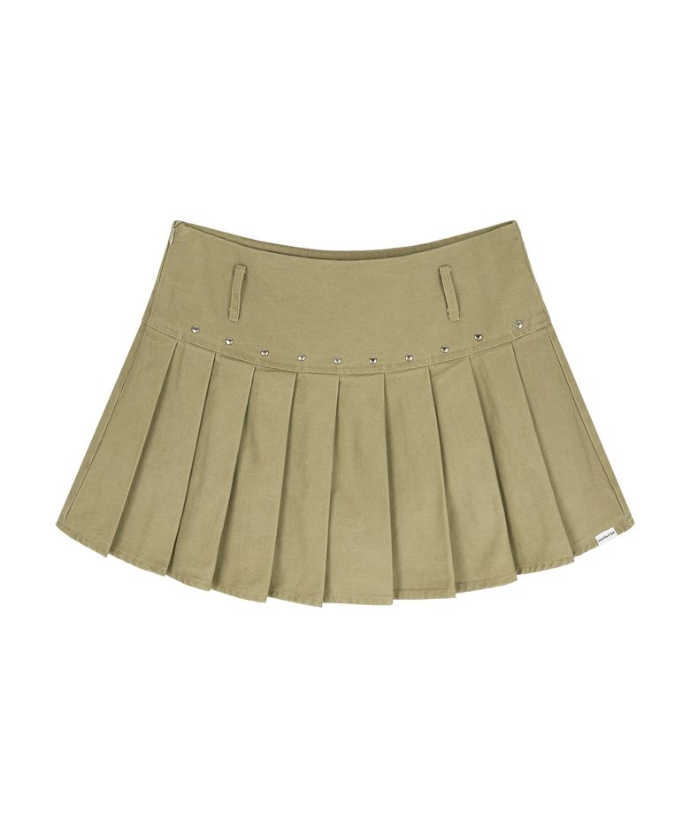 스터드 플리츠 미니 스커트 (Khaki)