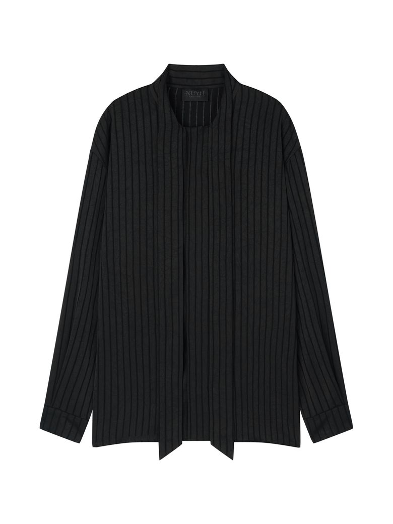 [PRET A PORTER] STRIPED TIE SHIRTS [BLACK/ECRU]