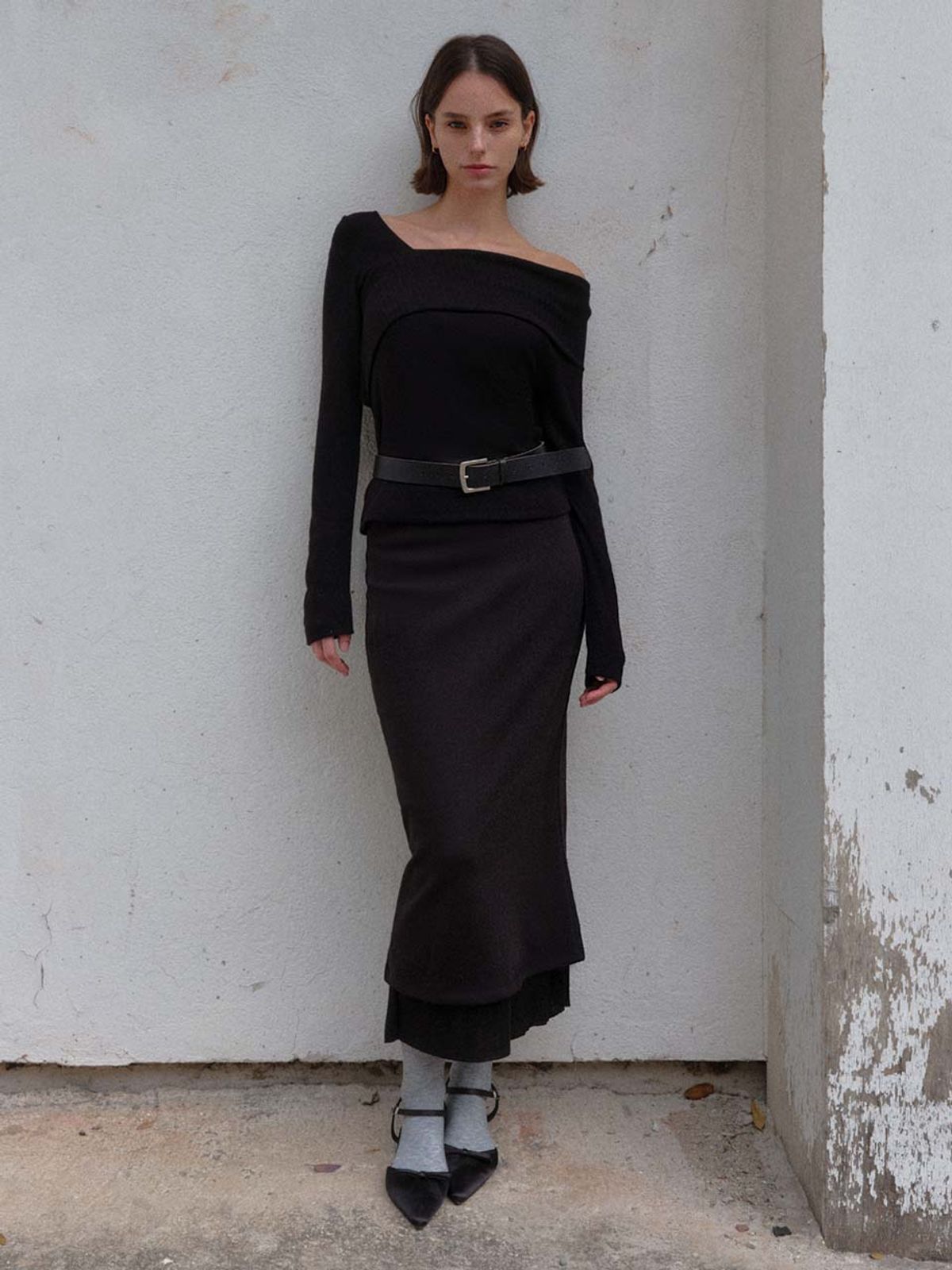 소플러(SOFLER) LIMA WOOL LAYERED SKIRT_BLACK