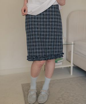 HCH 체크 프릴 미디스커트