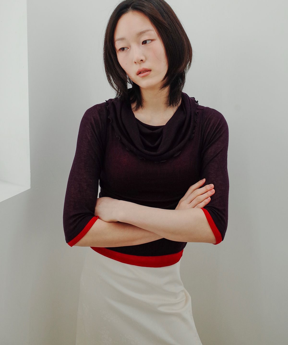 길영(GIL YOUNG) 드레이프 레이어 티셔츠_다크 베리