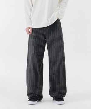 루즈 텍스처 스트라이프 벌룬핏 와이드 데님 팬츠 유니섹스 (블랙)