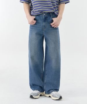 배기 커브드 와이드 데님 팬츠 유니섹스 (중청)