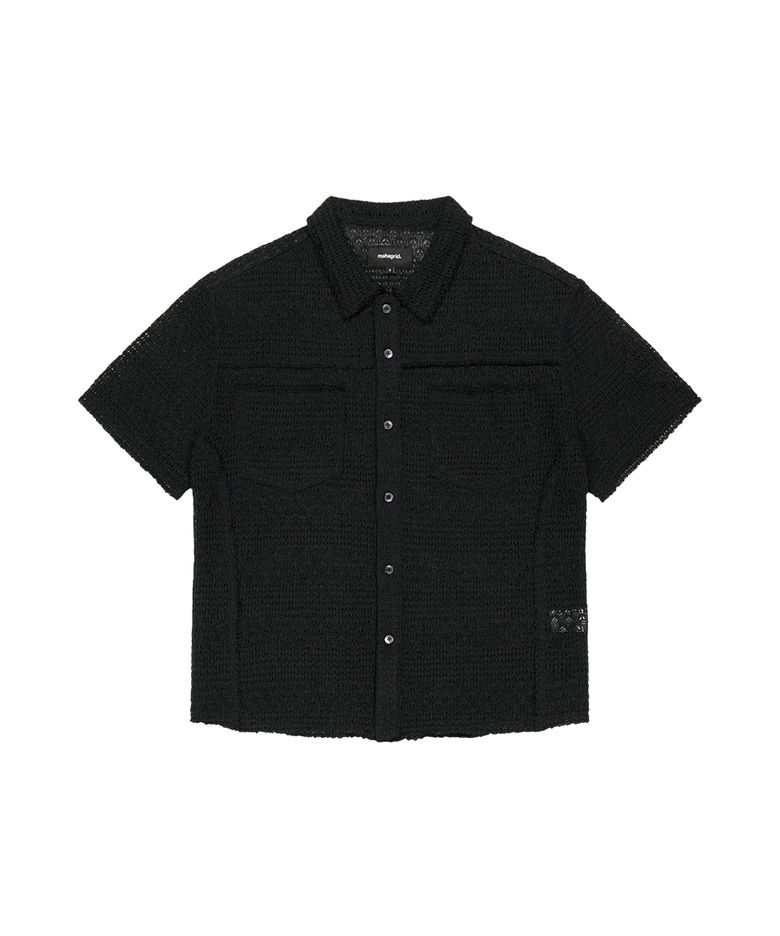 RAW CUT KNIT HALF SHIRT BLACK(MG2GMMW342A)