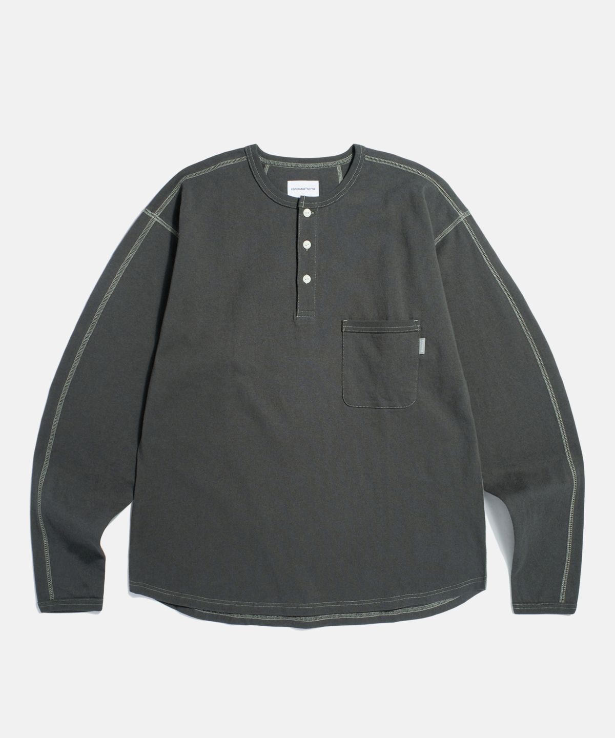 에스피오나지(ESPIONAGE) Henley Neck Pocket L/S Tee Vintage Black