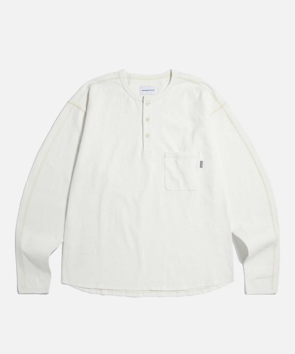 에스피오나지(ESPIONAGE) Henley Neck Pocket L/S Tee Off White