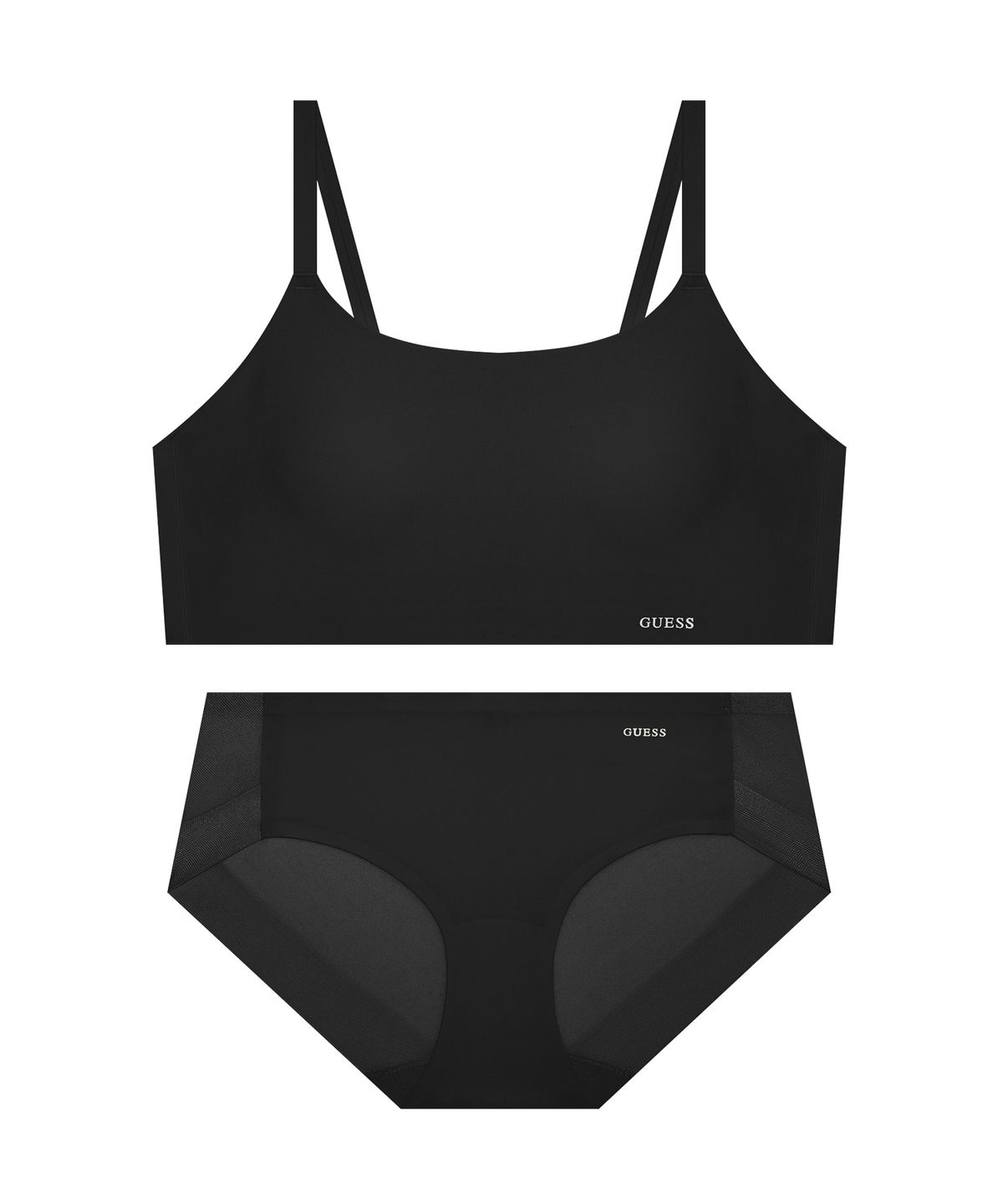 게스언더웨어(GUESS UNDERWEAR) 퓨징 스포츠 브라탑 팬티 세트 - 블랙