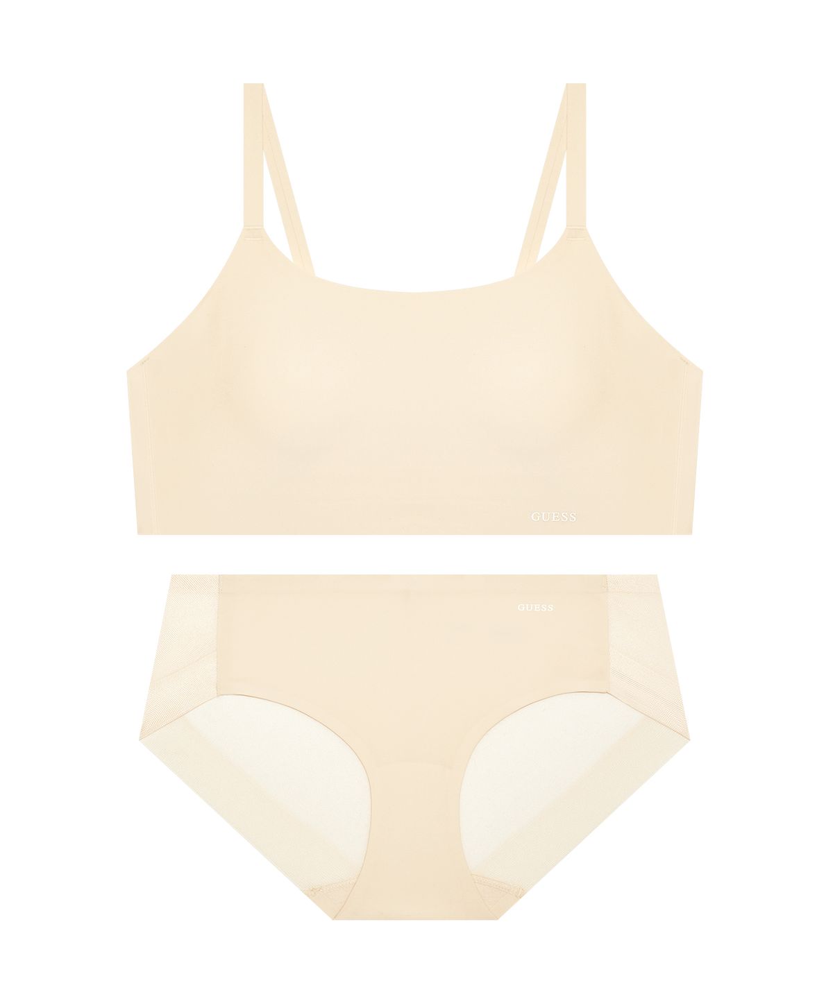 게스언더웨어(GUESS UNDERWEAR) 퓨징 스포츠 브라탑 팬티 세트 - 베이지