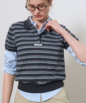 스트라이프 카라 하프 니트 [NAVY] / GF2LKP525