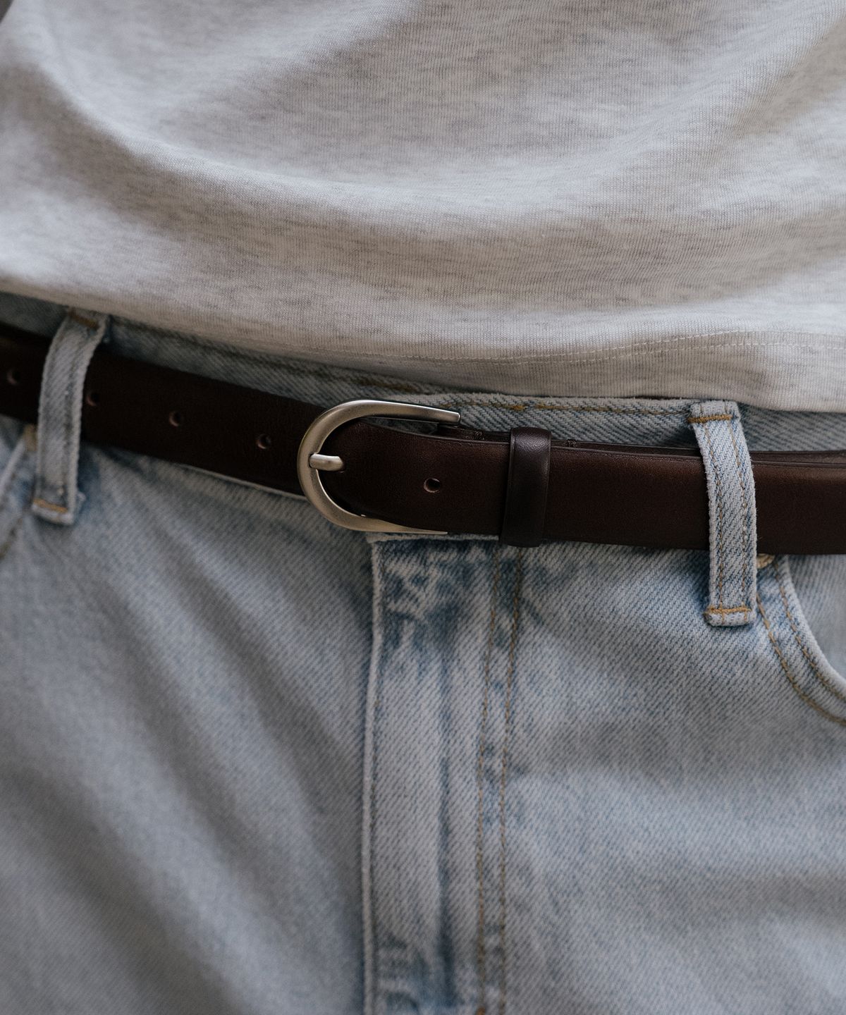 틸아이다이(TILL I DIE) Italian leather classic plain belt_Silver&Dark brown