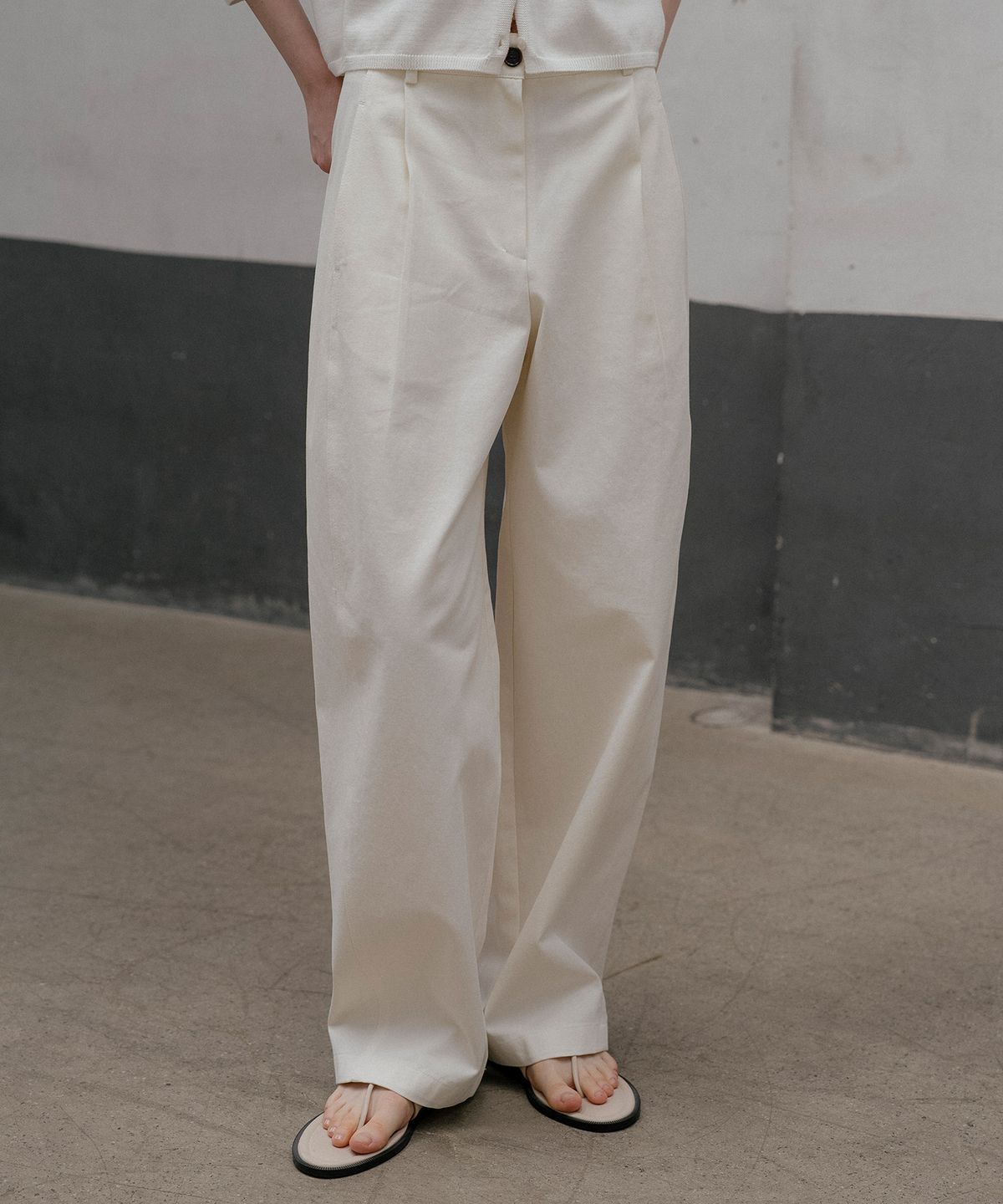 틸아이다이(TILL I DIE) Pintuck curve wide pants [TISP06PT01]_Cream