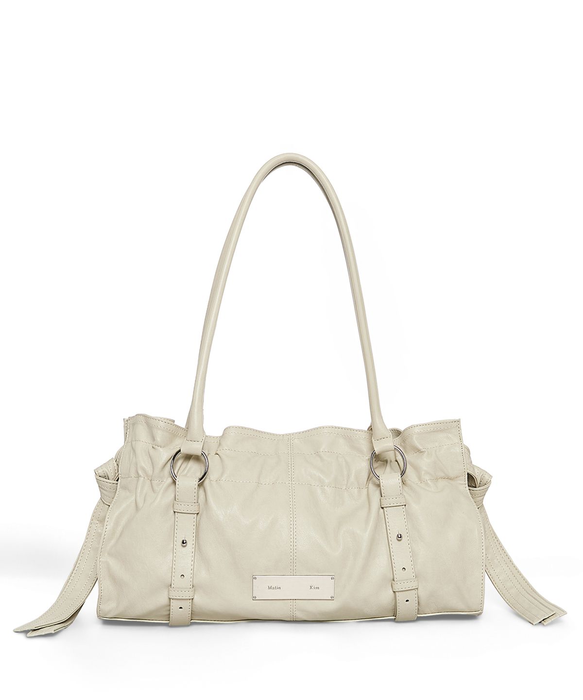마뗑킴(MATIN KIM) SHIRRING TIE BUCKLE SHOULDER BAG IN BEIGE