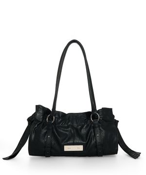 SHIRRING TIE BUCKLE SHOULDER BAG IN BLACK