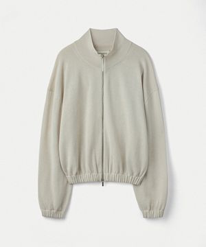Fine cotton high neck zip-up jacket_Porcelain