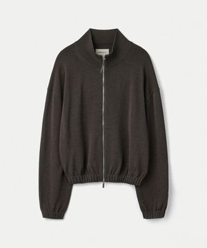Fine cotton high neck zip-up jacket_Ash