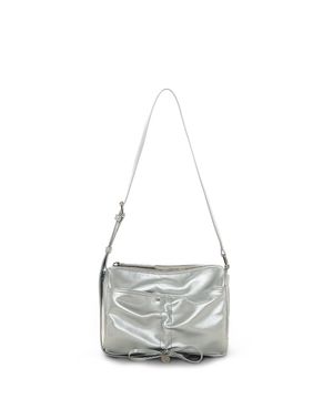 FRONT SHIRRING RIBBON MINI BAG IN SILVER
