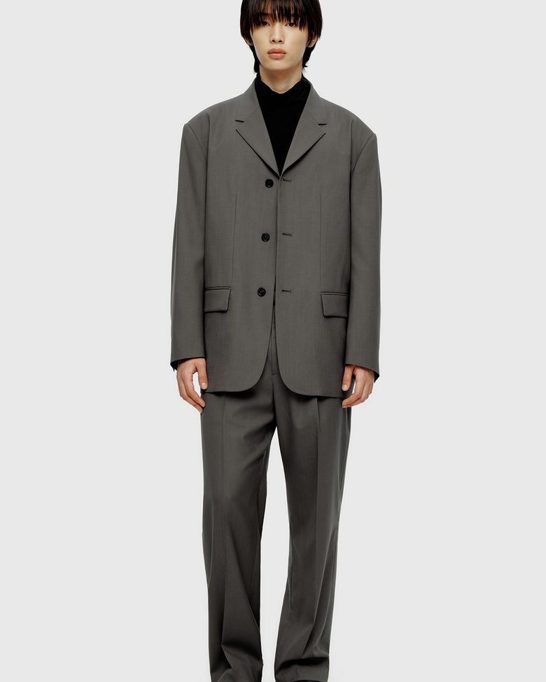 Fine Wool Single Jacket - Khaki Grey