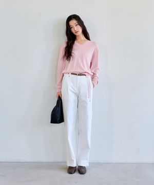 Strap Detail V-Neck Knit Top (Pink)