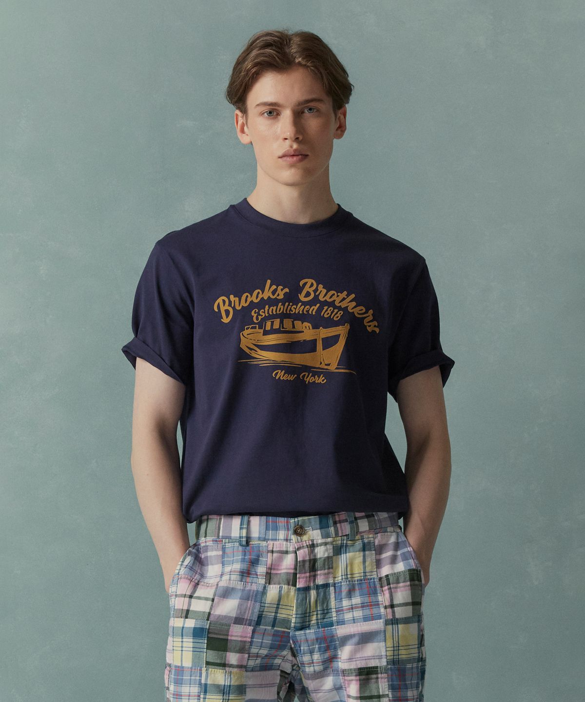 브룩스 브라더스(BROOKS BROTHERS) Yacht 그래픽 반팔 티셔츠 (네이비) (BBNPMBG202)