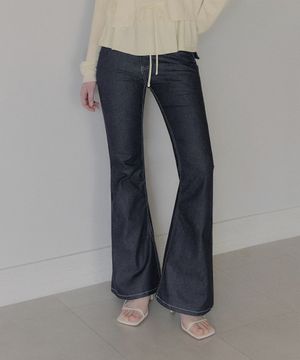 포카 생지 세미 부츠컷 롱 데님 팬츠