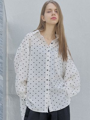 Dot Linen Overfit Shirt - IVORY