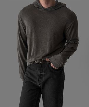 라이트 울 레이어링 크롭 후드 [브라운]