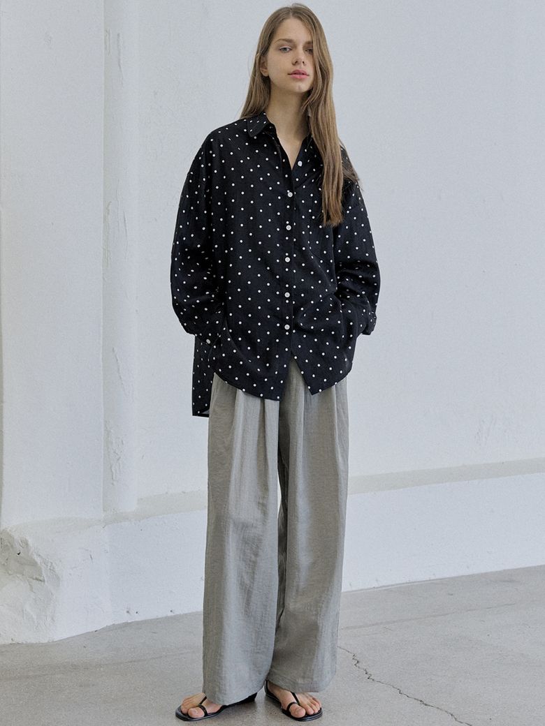 Dot Linen Overfit Shirt - BLACK