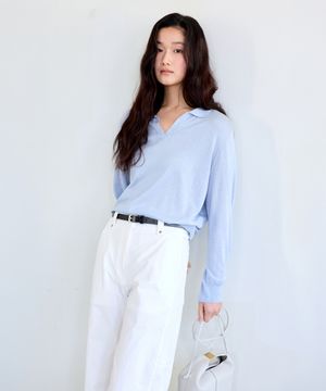 Soft Collared Knit Sweater (Light Blue)