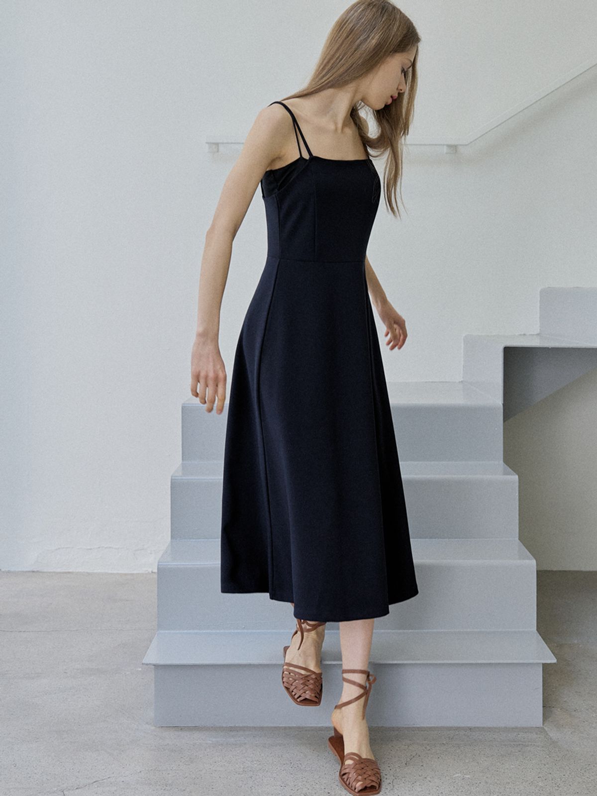 아방(AVANT-G) Navy Sleeveless A-line Long Dress - NAVY