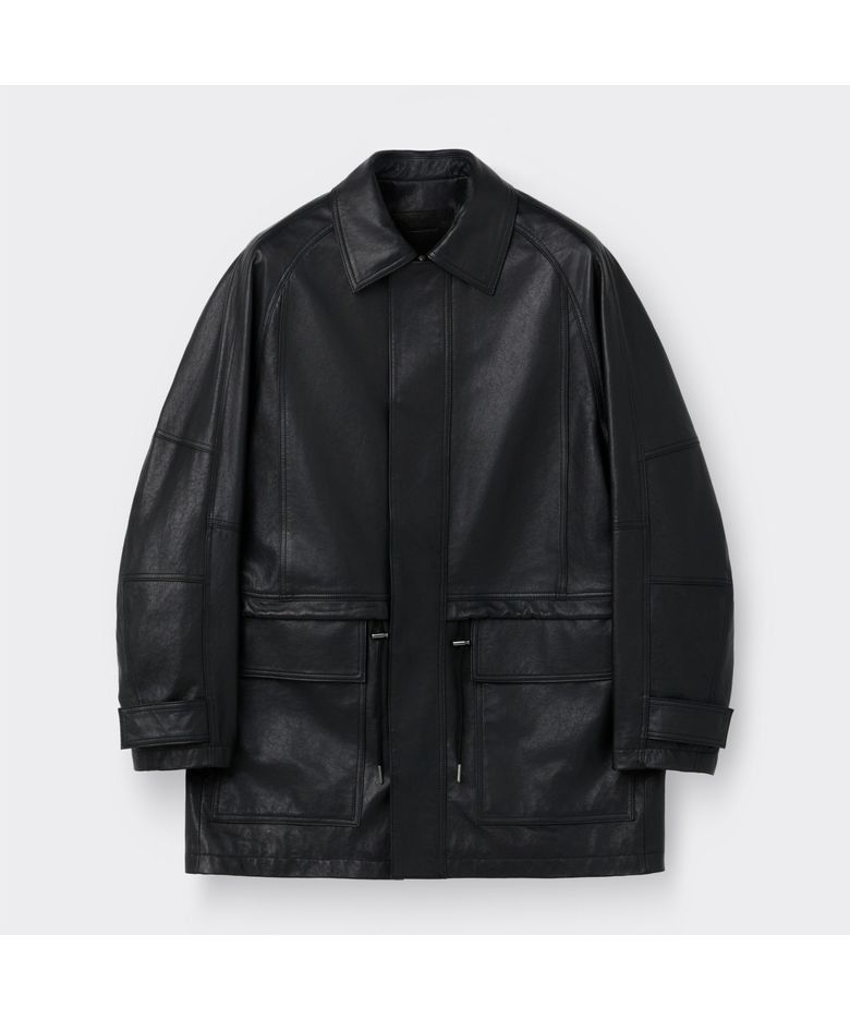 Black Leather Long Coat CWUDS26112BKX