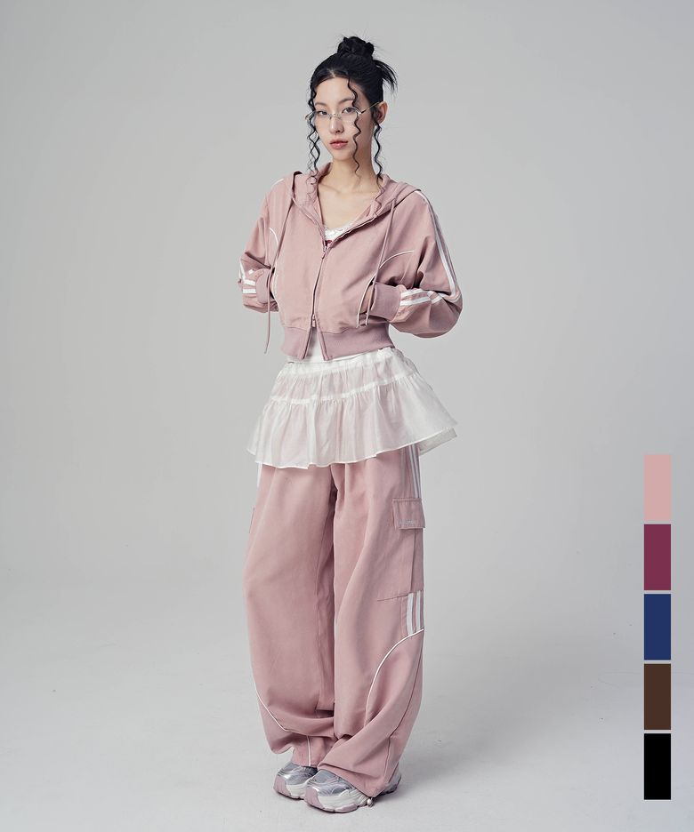 [SET] Bliss Crop Hood Zip-up + Unisex Bliss Suede Wide Pants