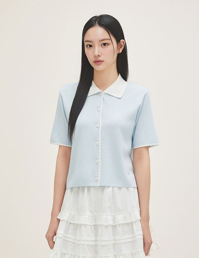 스칼럽 배색 카라 가디건 RMCKG24R13