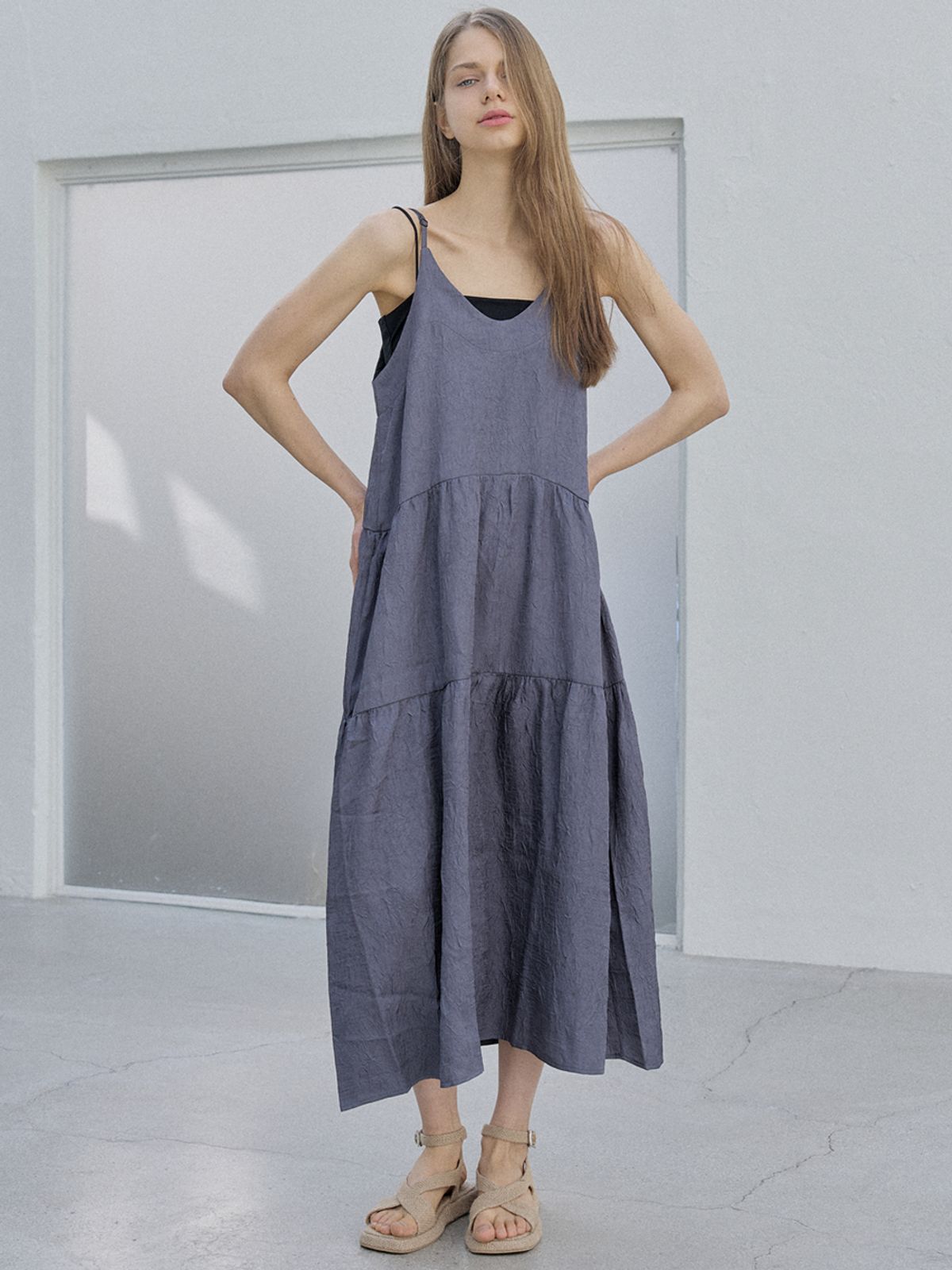 아방(AVANT-G) Metal Shirring Long Dress - 2COLOR
