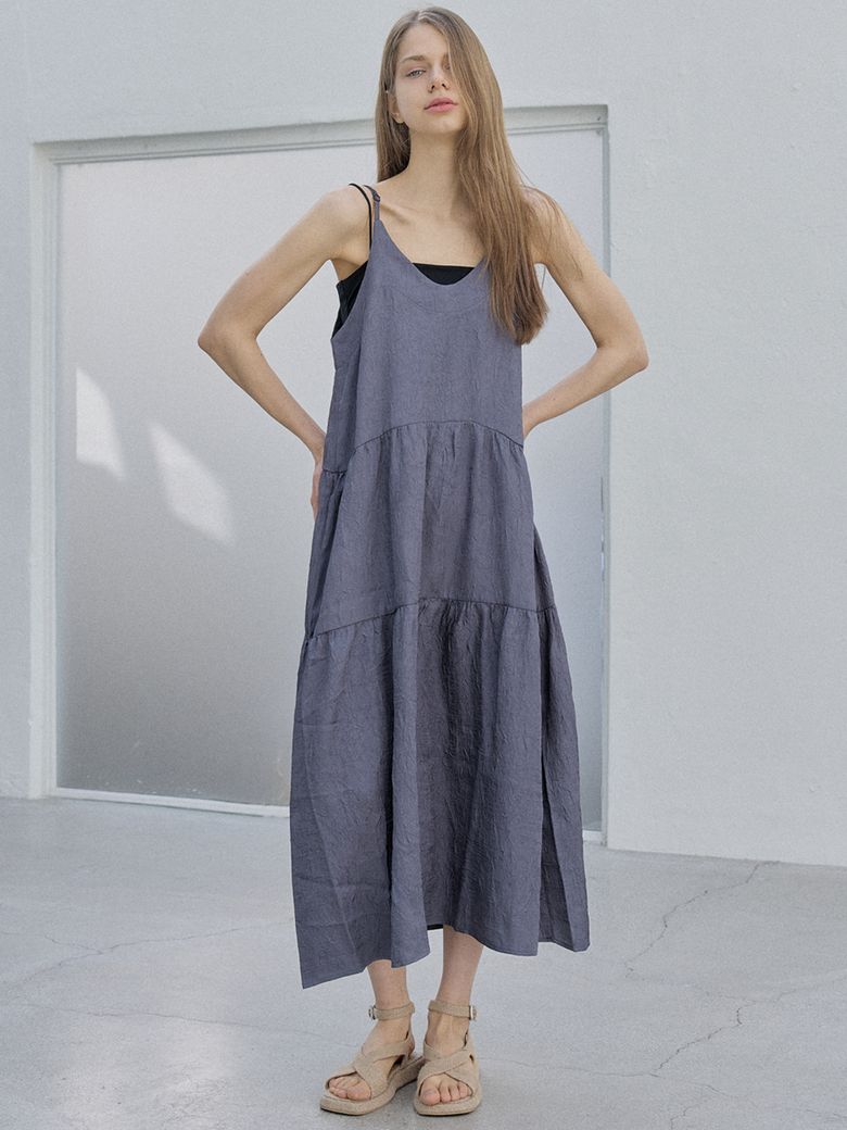 Metal Shirring Long Dress - 2COLOR
